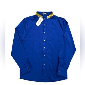 5/$25 Zeroyaa NWT men’s blue formal shirt with embroidered Mandarin collar large